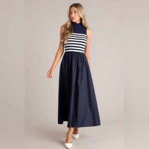 Chic Navy and White Striped Maxi Dress